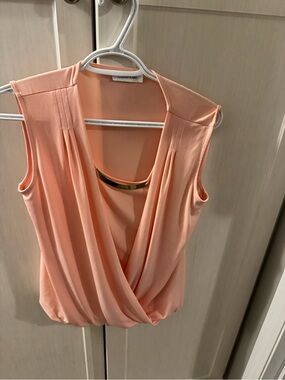 Calvin Klein Peach Wrap-Front Sleeveless Camisole with Gold Accent